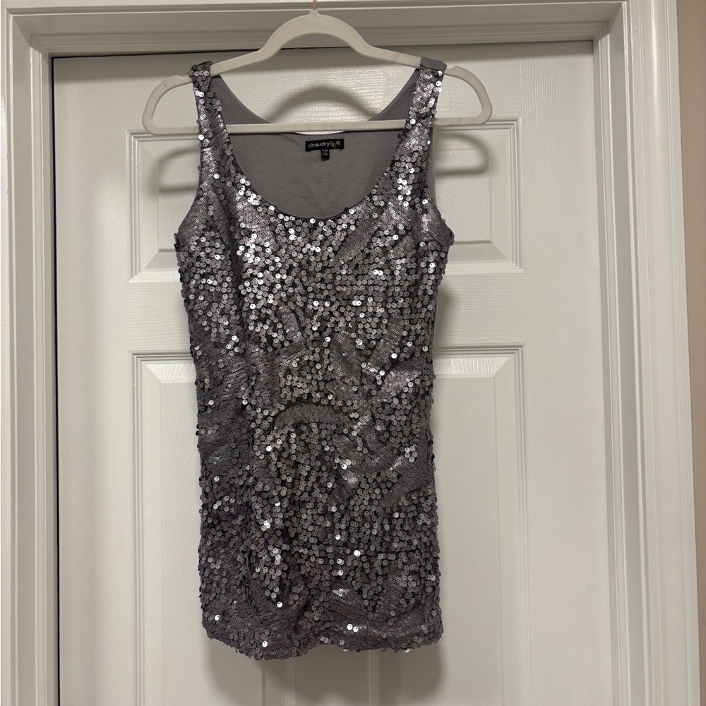 Chico's Silver Sequin Sleeveless Tank Top